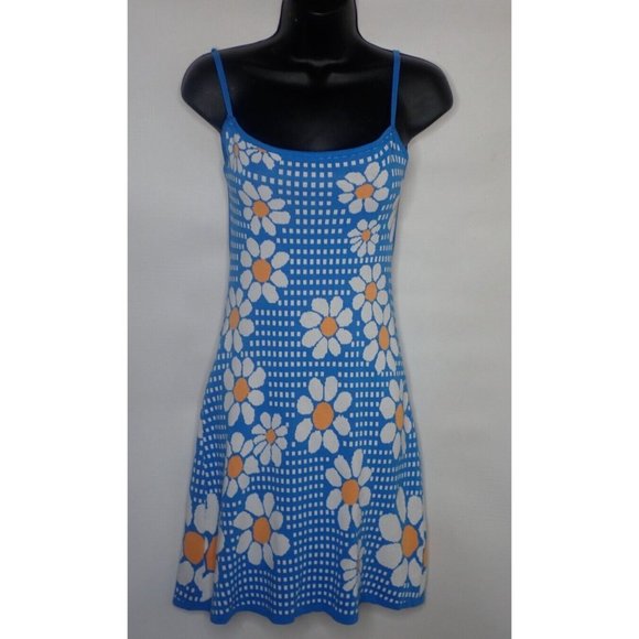 Cider Women Daisy Knit Dress Small‎ Blue Sleeveless Casual Hippie Sleeveless - Picture 1 of 5